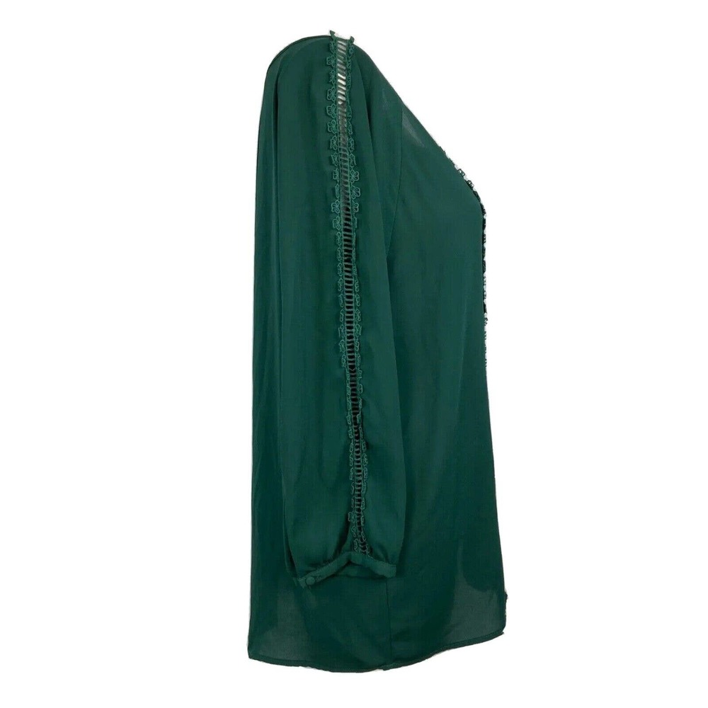 41 Hawthorn Shirt Womens Sz M Green Pleated Crochet 3/4 Sleeve‎ V- Neck Tunic - Picture 4 of 8